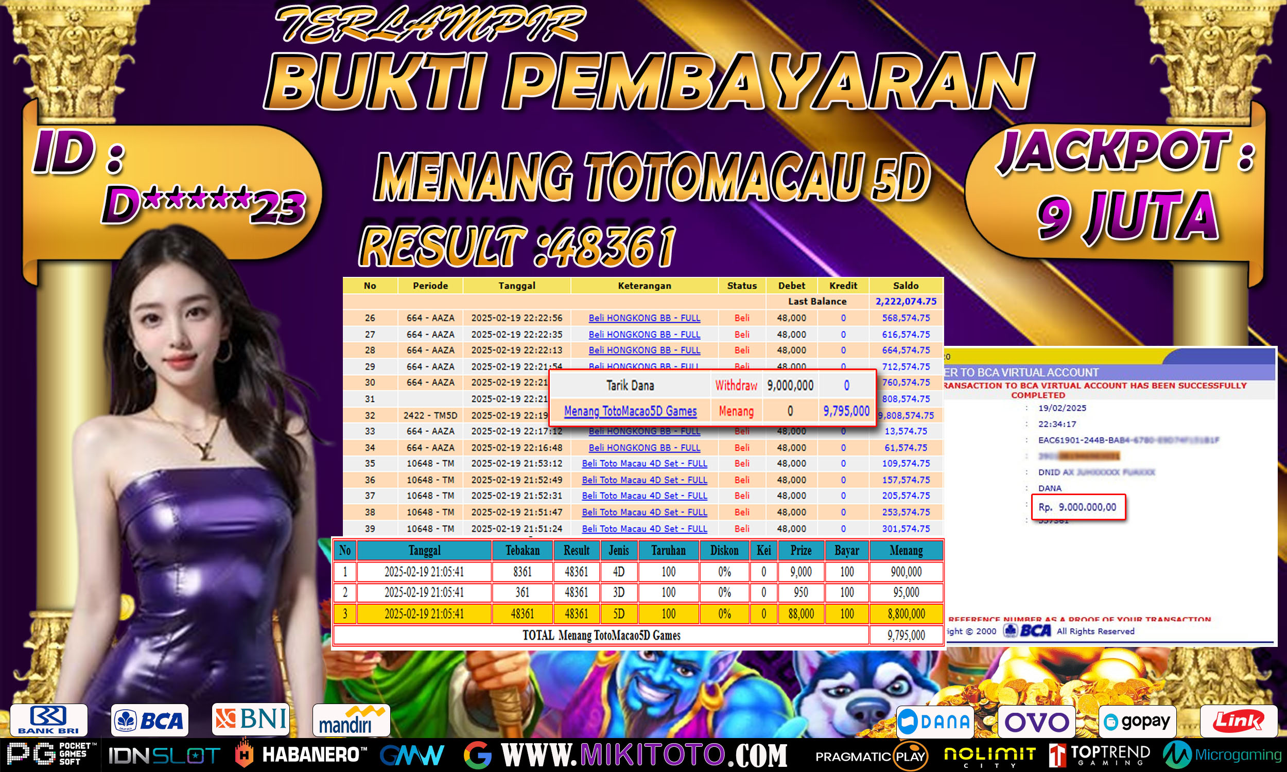 MIKITOTO Bukti Jackpot di Pasaran TotoMacau 5D Rp.9.000.000,-