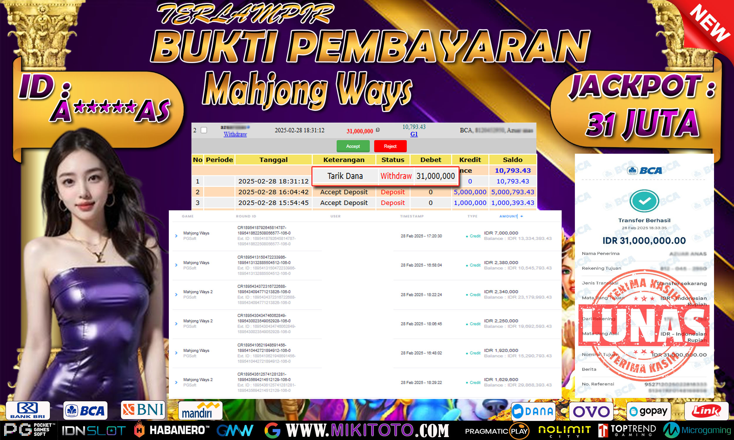 MIKITOTO Bukti Jackpot Slot Mahjong Ways 1