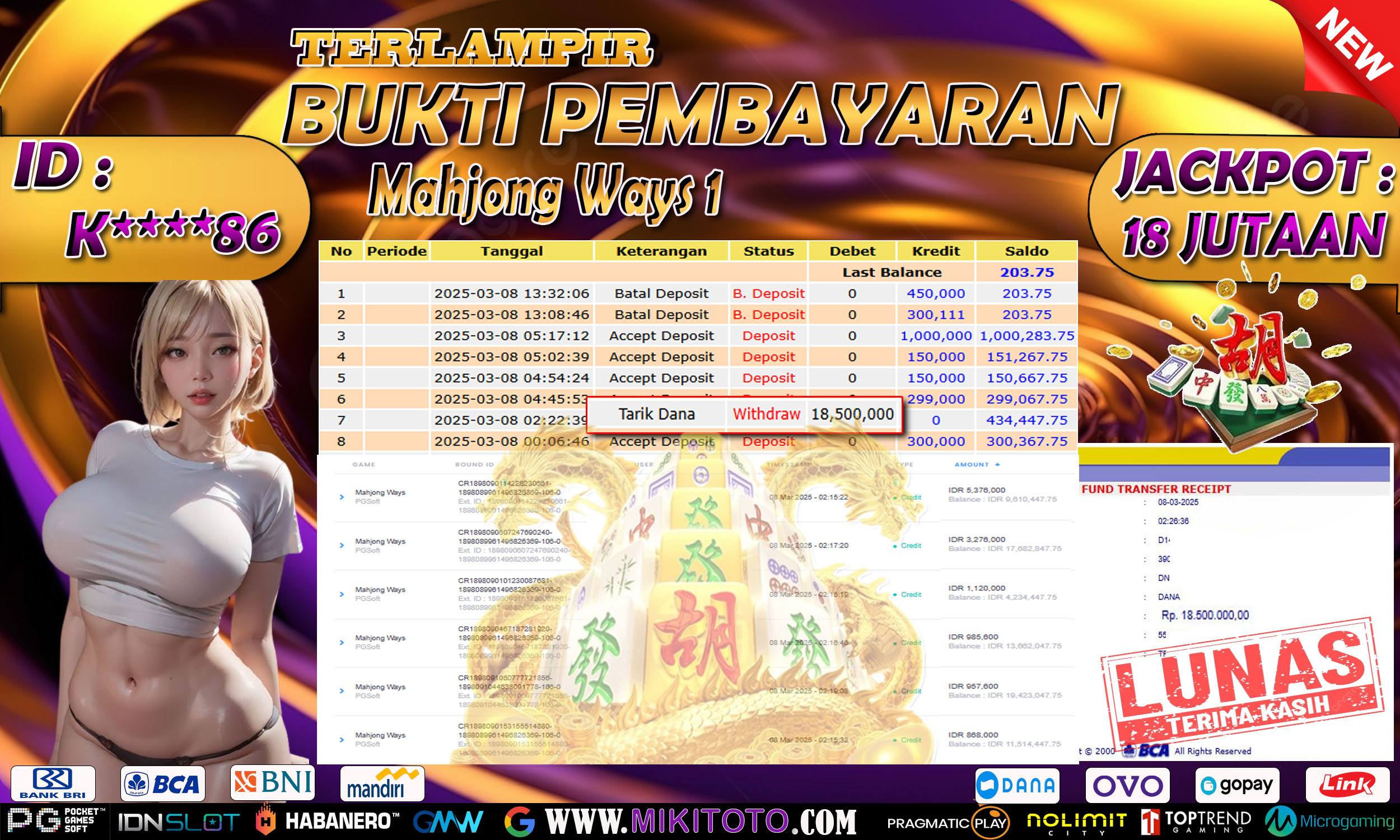 MIKITOTO Bukti Jackpot Slot di Mahjong Ways 1