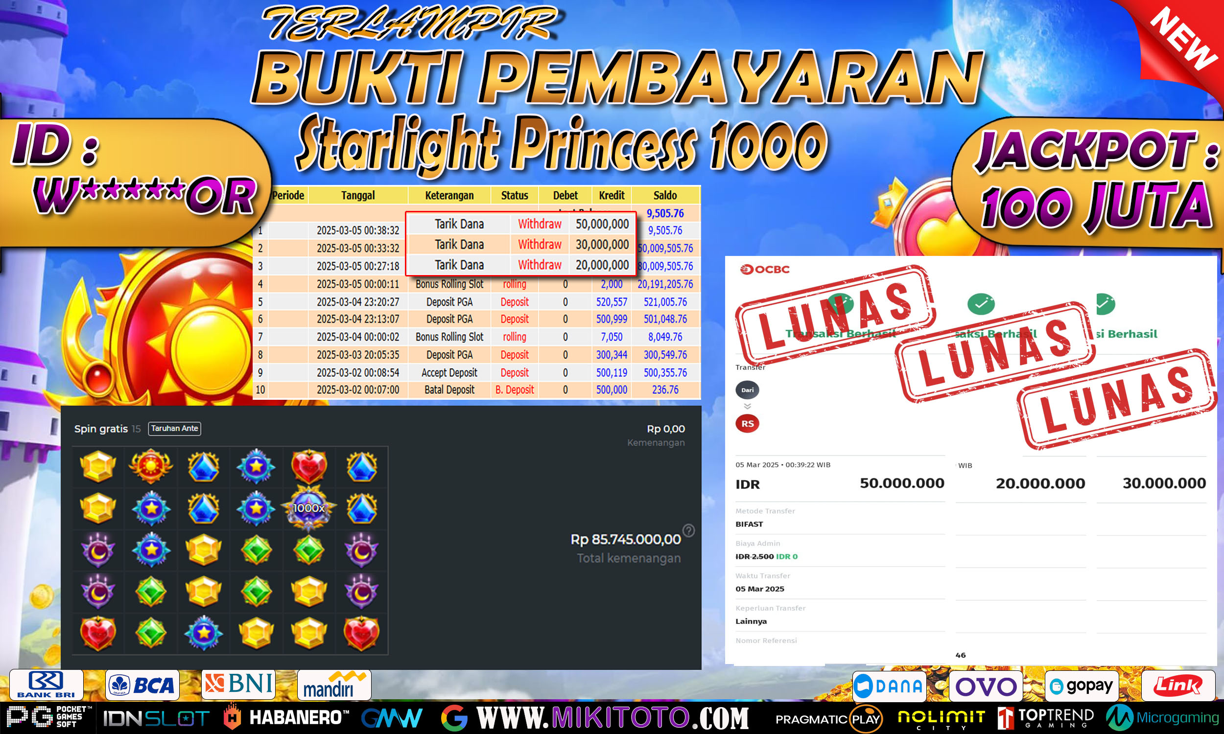 MIKITOTO Bukti Jackpot Slot di Starlight Princess 1000