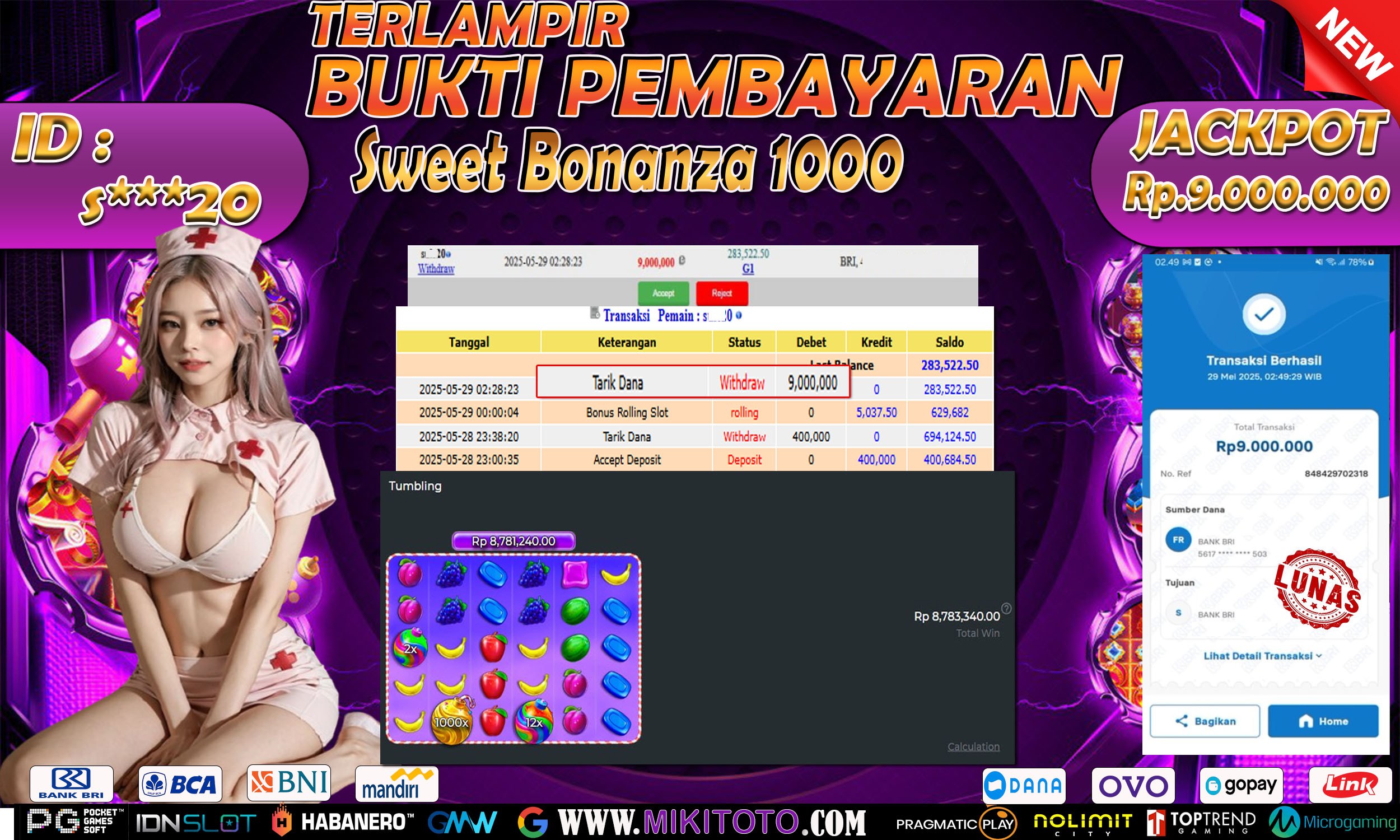 MIKITOTO Bukti Jackpot Slot Sweet Bonanza 1000