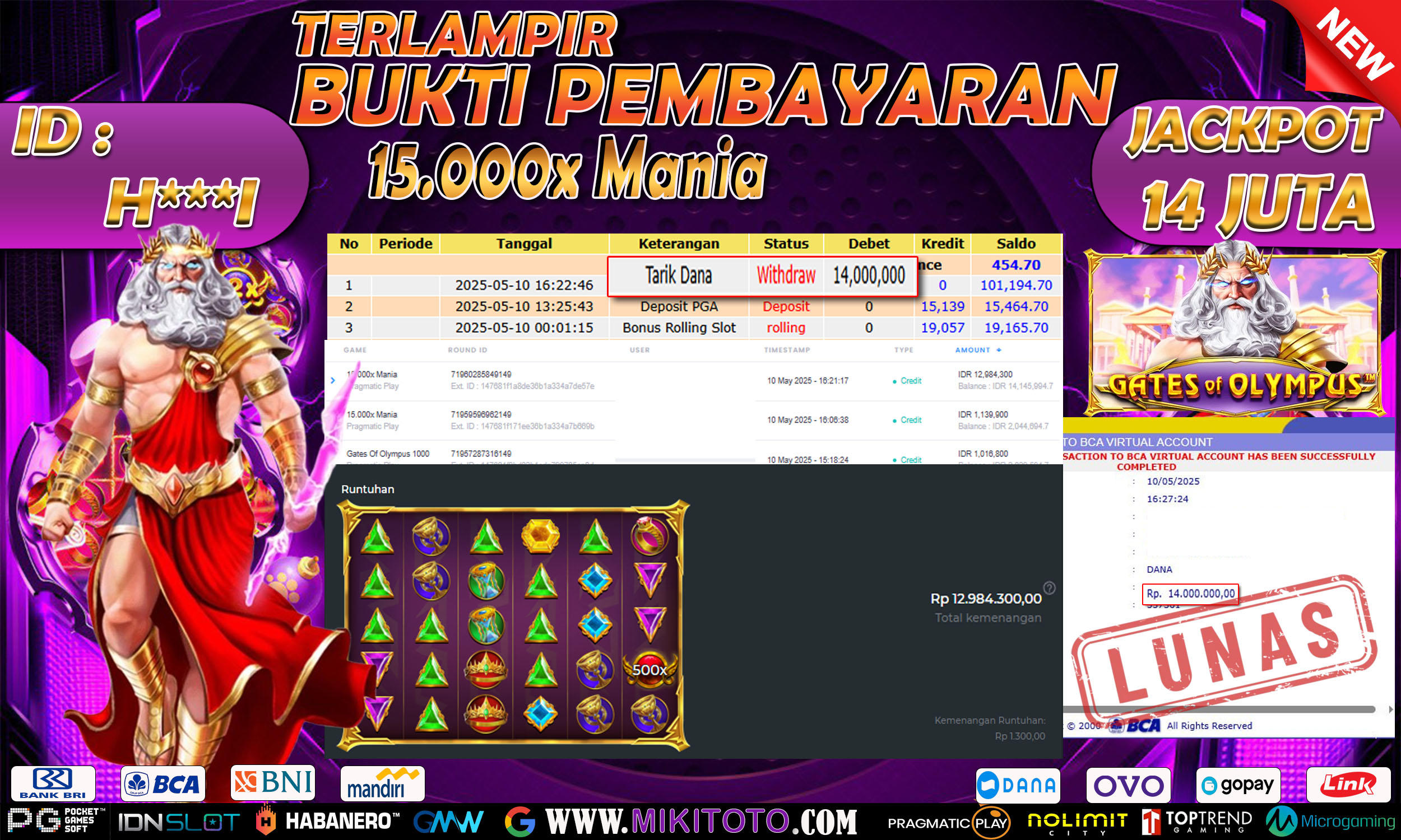 MIKITOTO Bukti Jackpot Slot 15.000X Mania