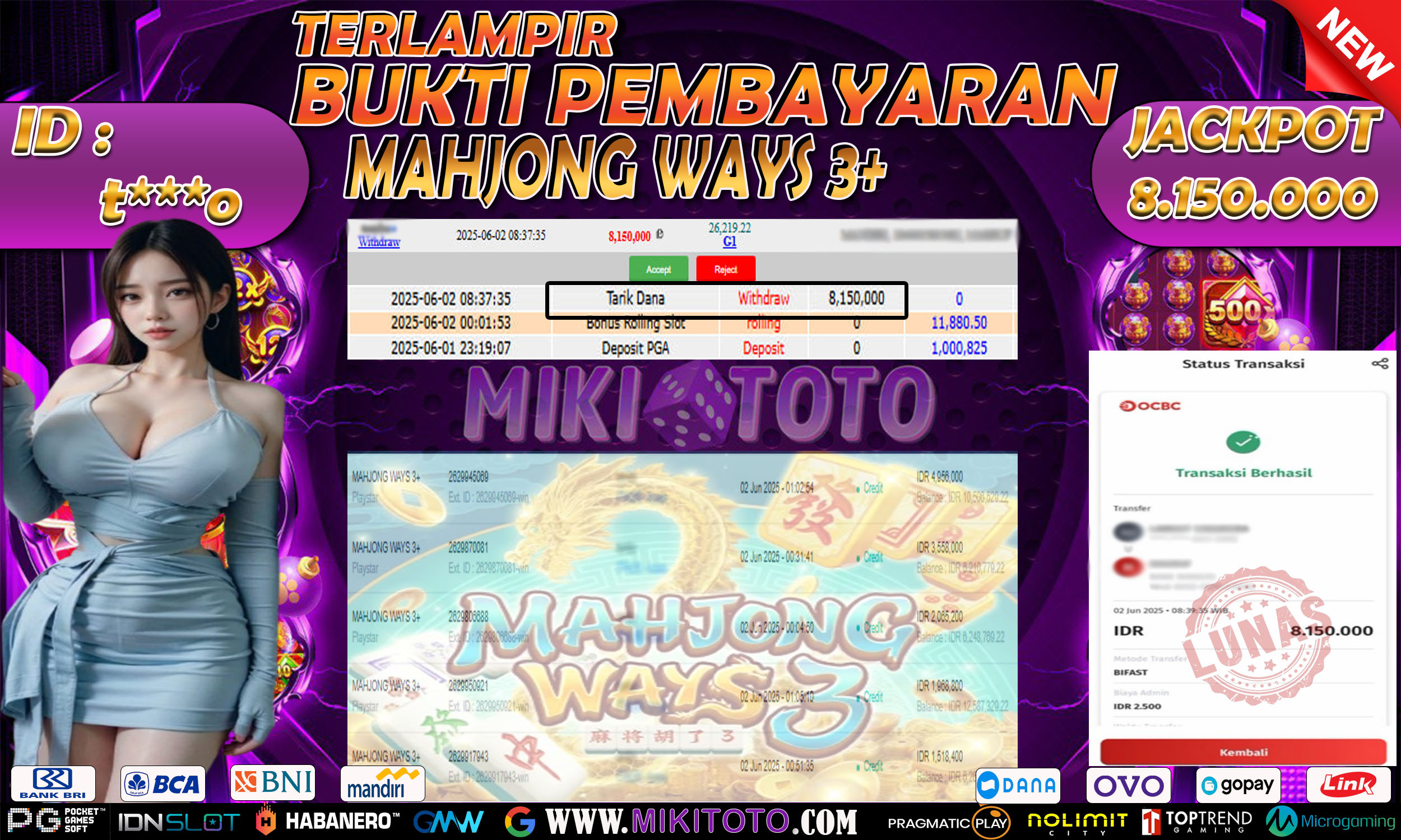 MIKITOTO Bukti Jackpot Slot MAHJONG WAYS 3+