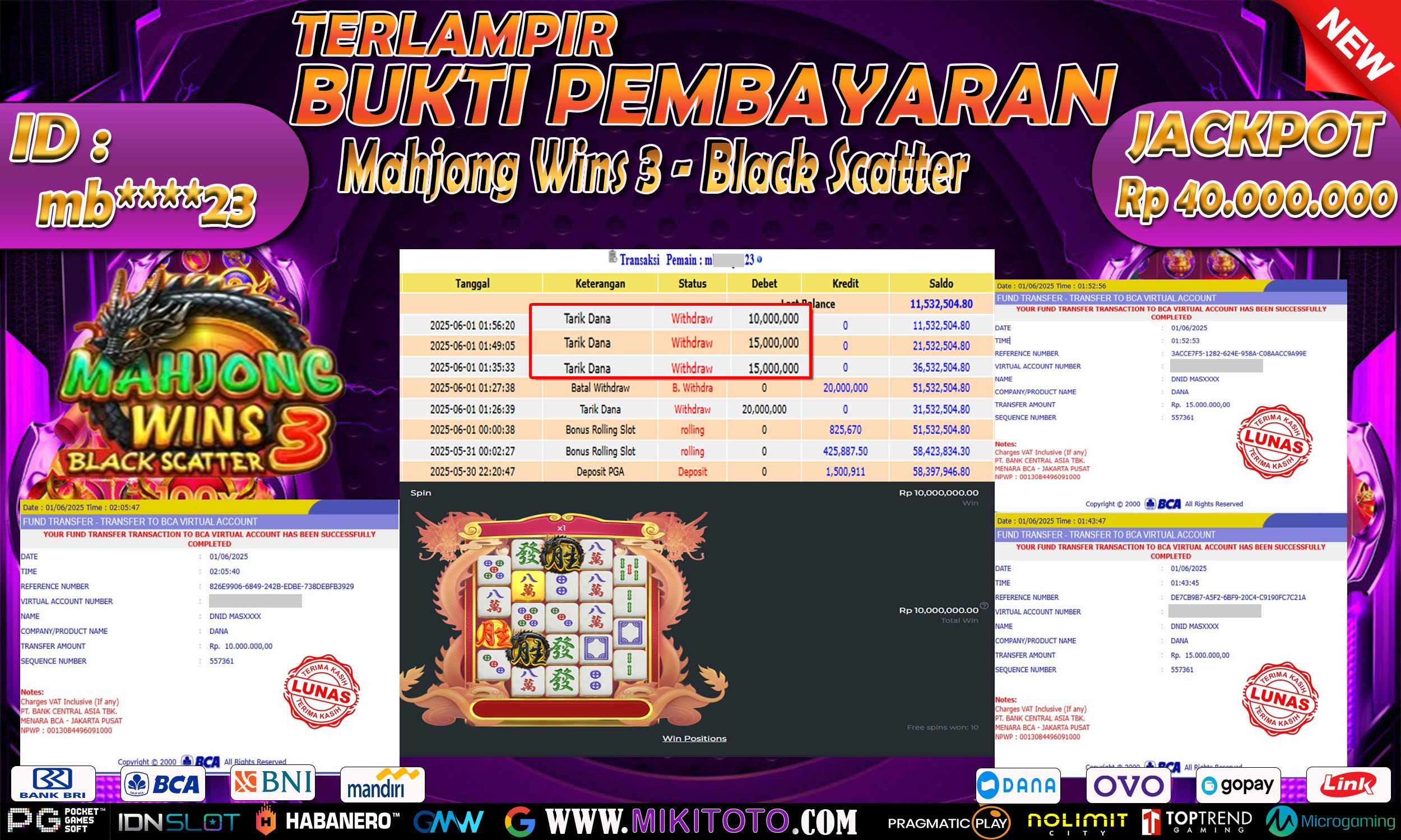 MIKITOTO Bukti Jackpot Slot Mahjong Wins 3 - Black Scatter