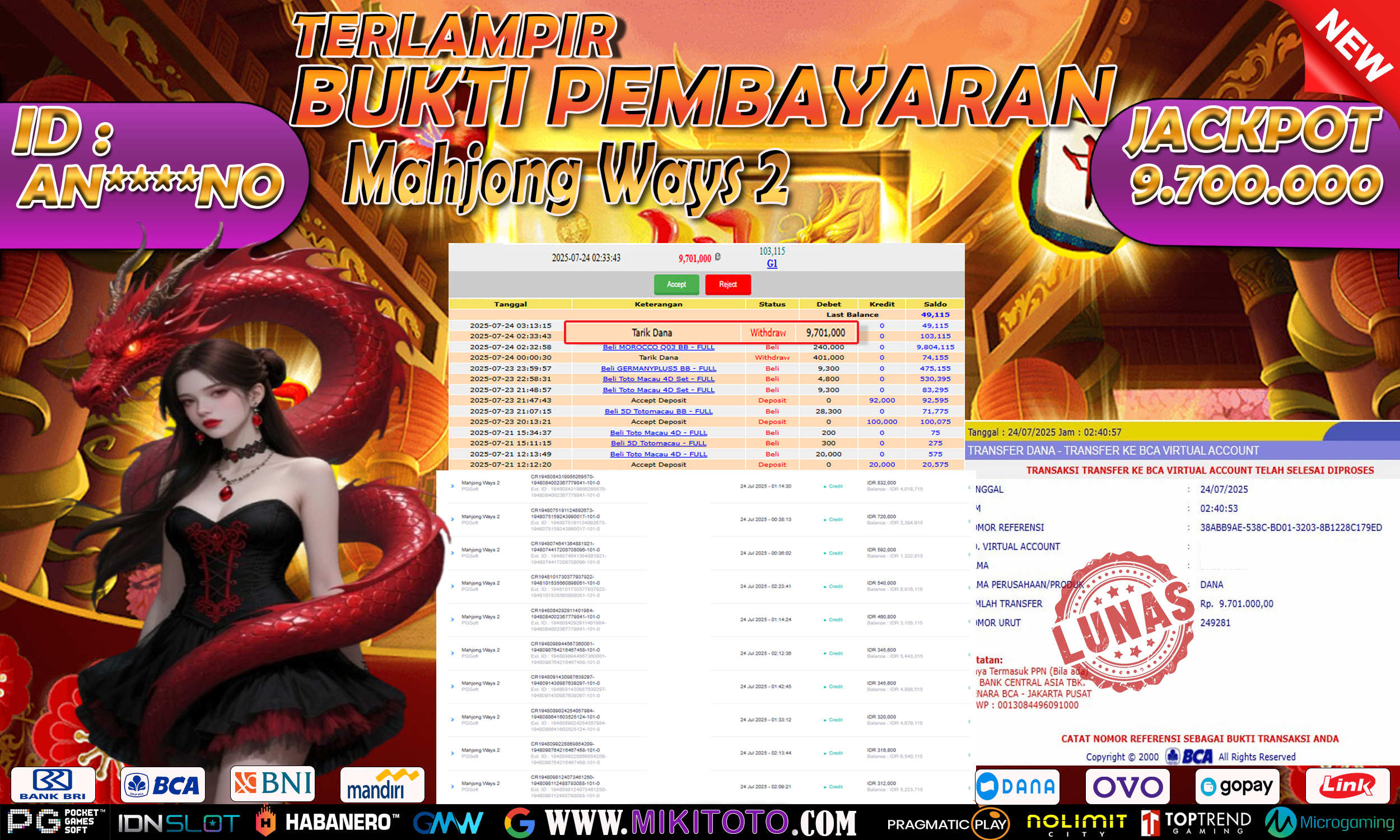 MIKITOTO Bukti Jackpot Slot Mahjong Ways 2