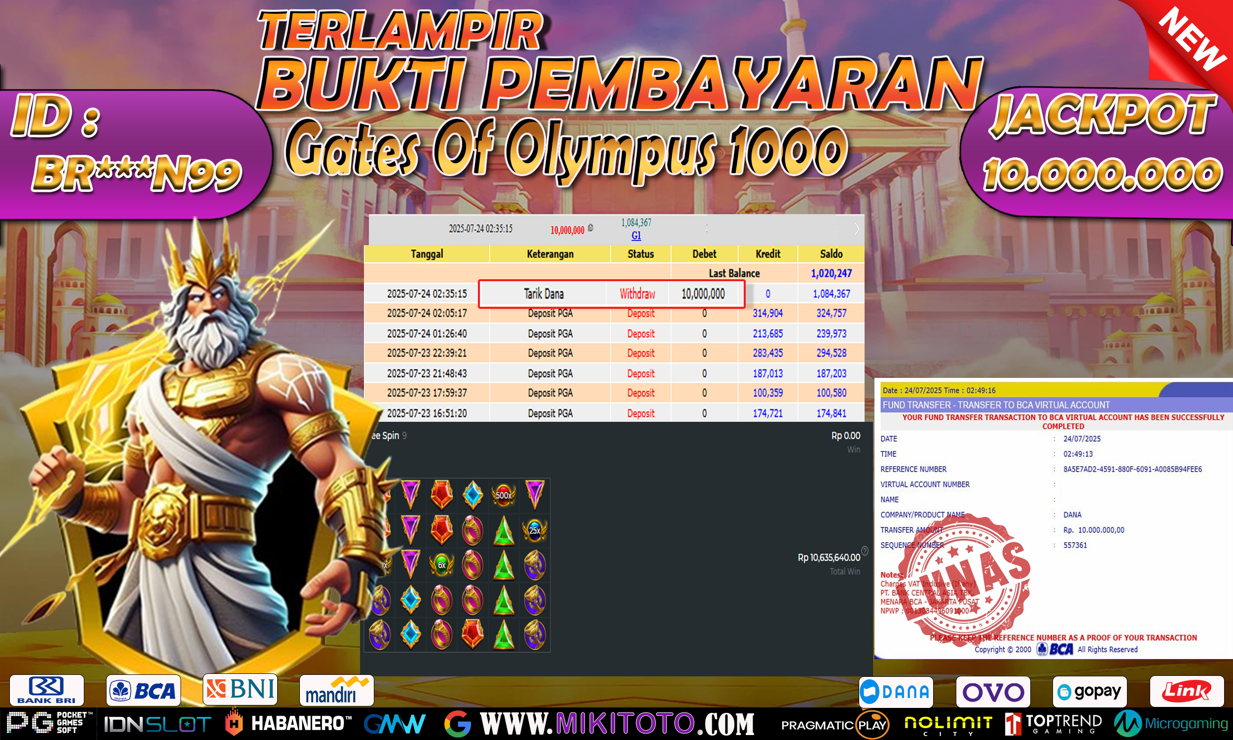 MIKITOTO Jackpot Slot Gates Of Olympus 1000
