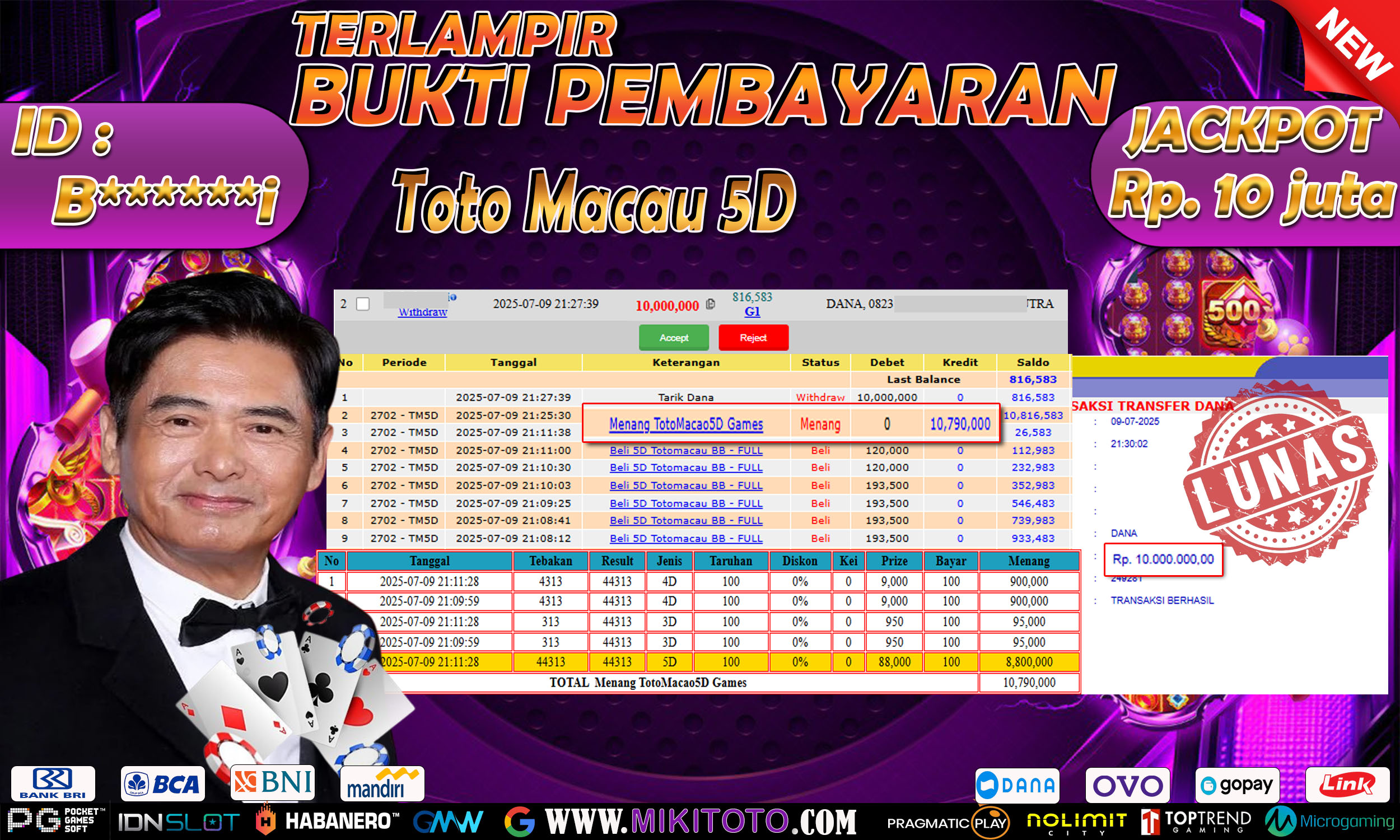 MIKITOTO Bukti Jackpot Togel Toto Macau 5D