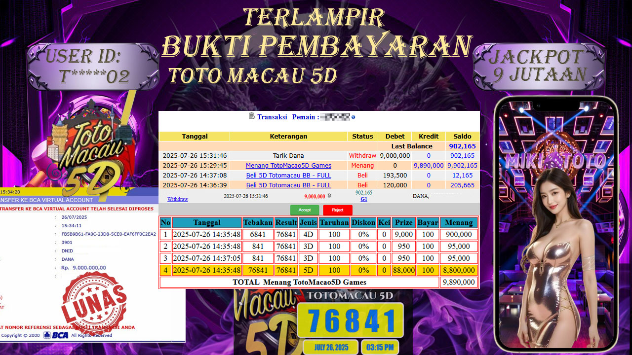 MIKITOTO Bukti Jackpot Togel Toto Macau 5D