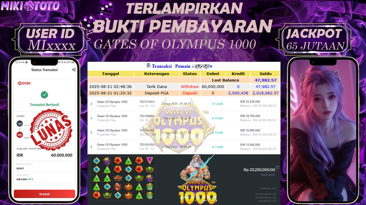 MIKITOTO Bukti Jackpot Slot Gates Of Olympus 1000