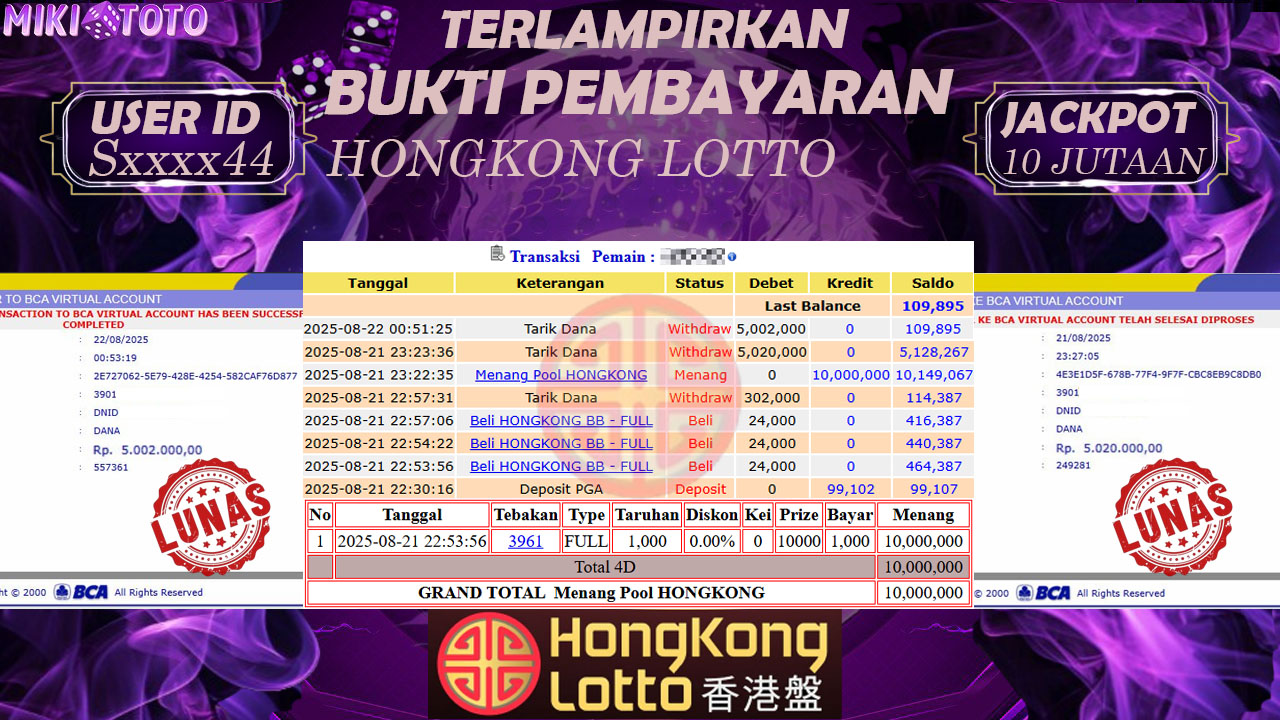MIKITOTO Bukti Jackpot Togel Hongkong Lotto