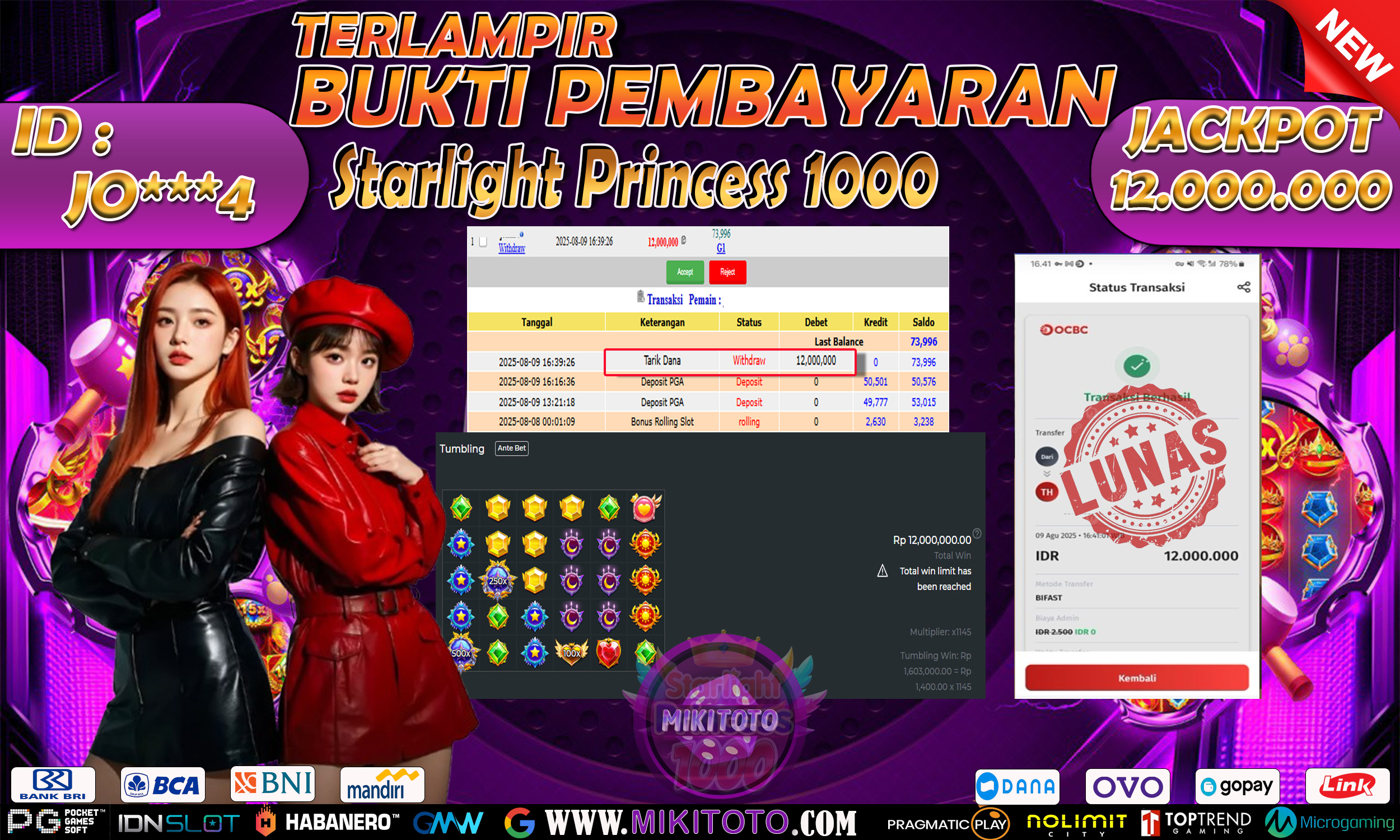 MIKITOTO Bukti Jackpot Slot Starlight Princess 1000